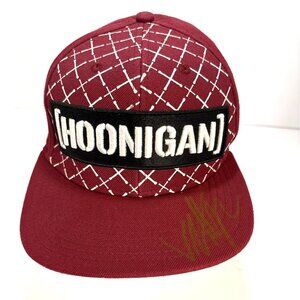 Hoonigan Maroon & White Snapback Hat With Grid Design & Embroidered Logo One Siz